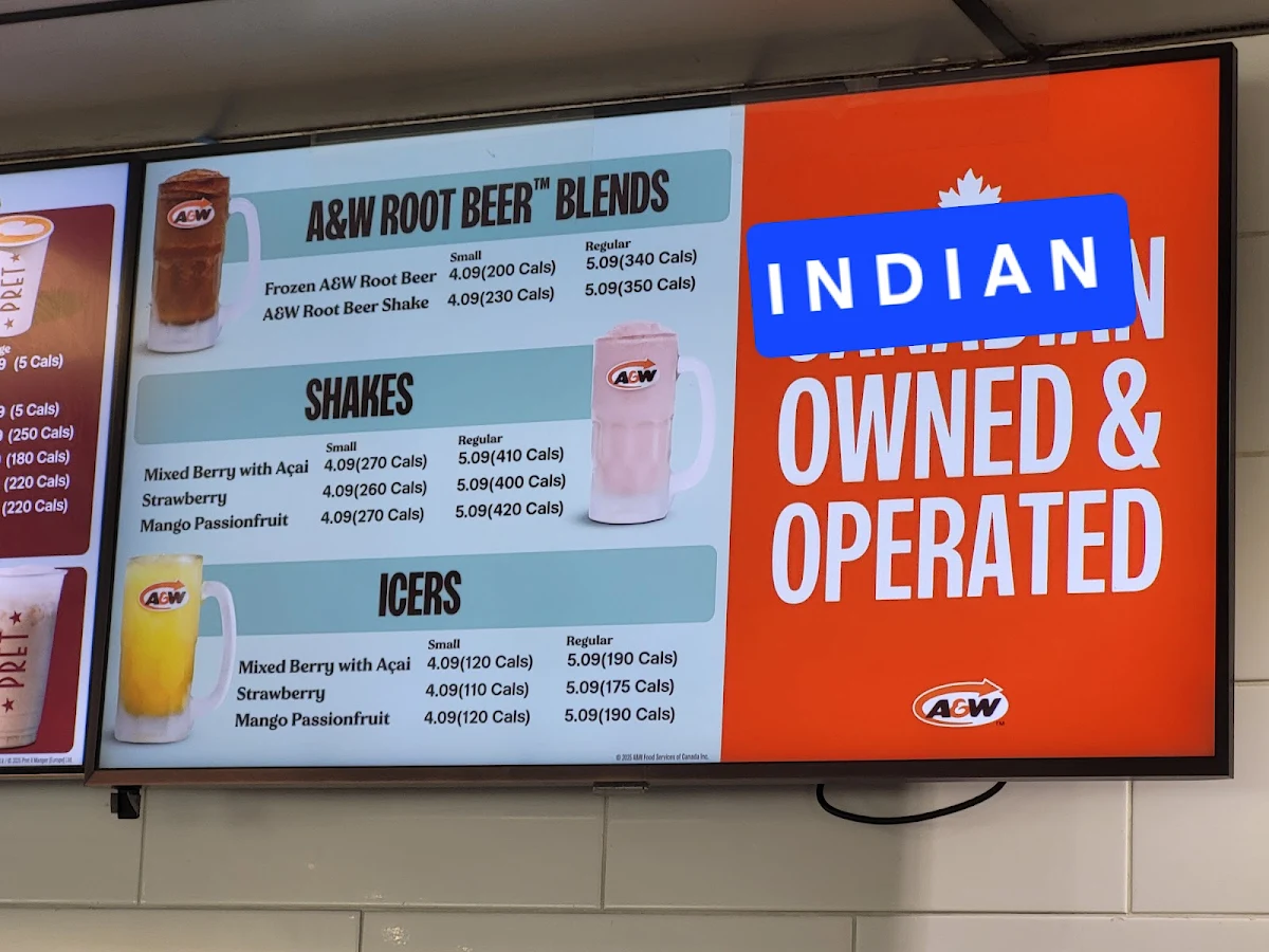 Menu, A&W Canada