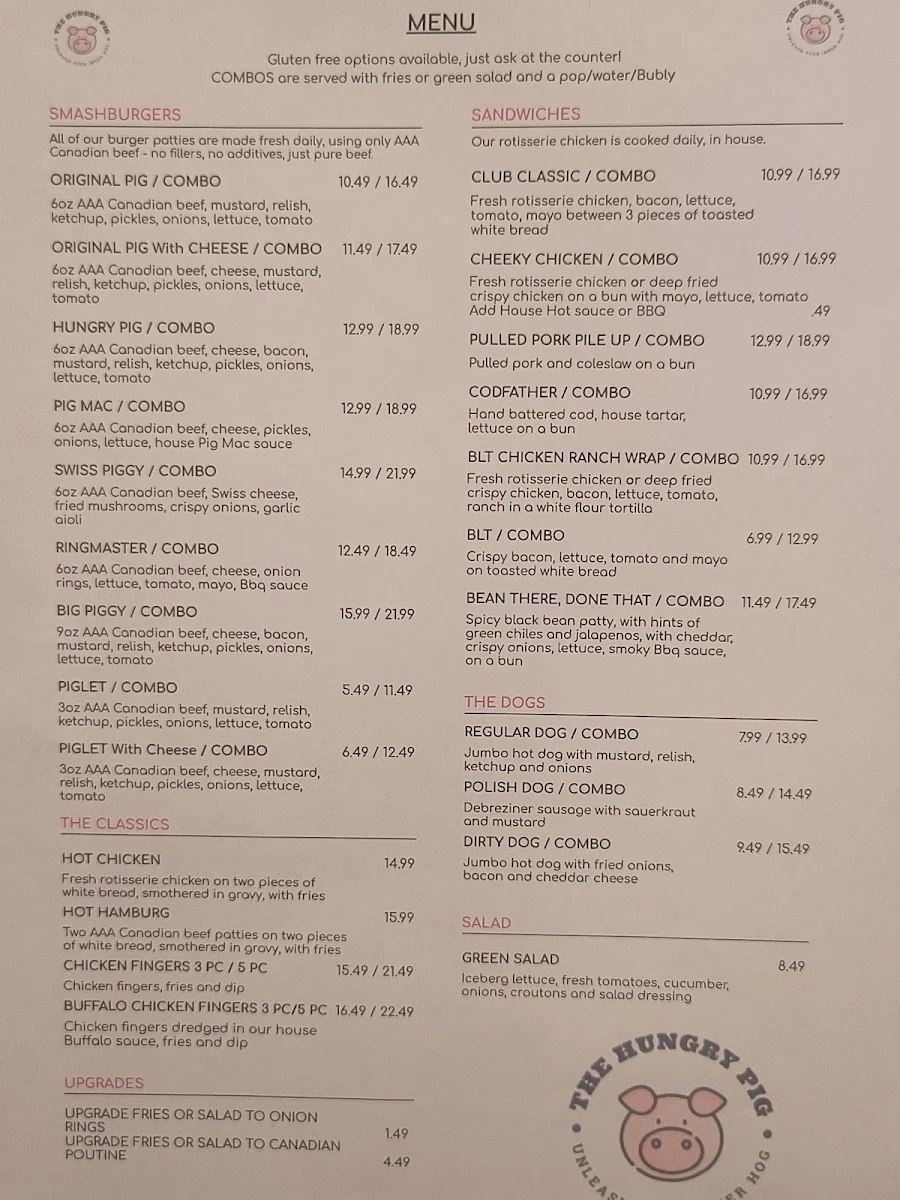 Menu, The Hungry Pig Diner