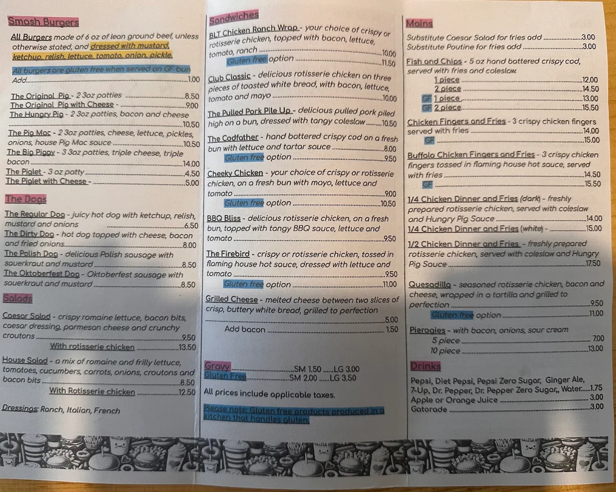 Menu, The Hungry Pig Diner