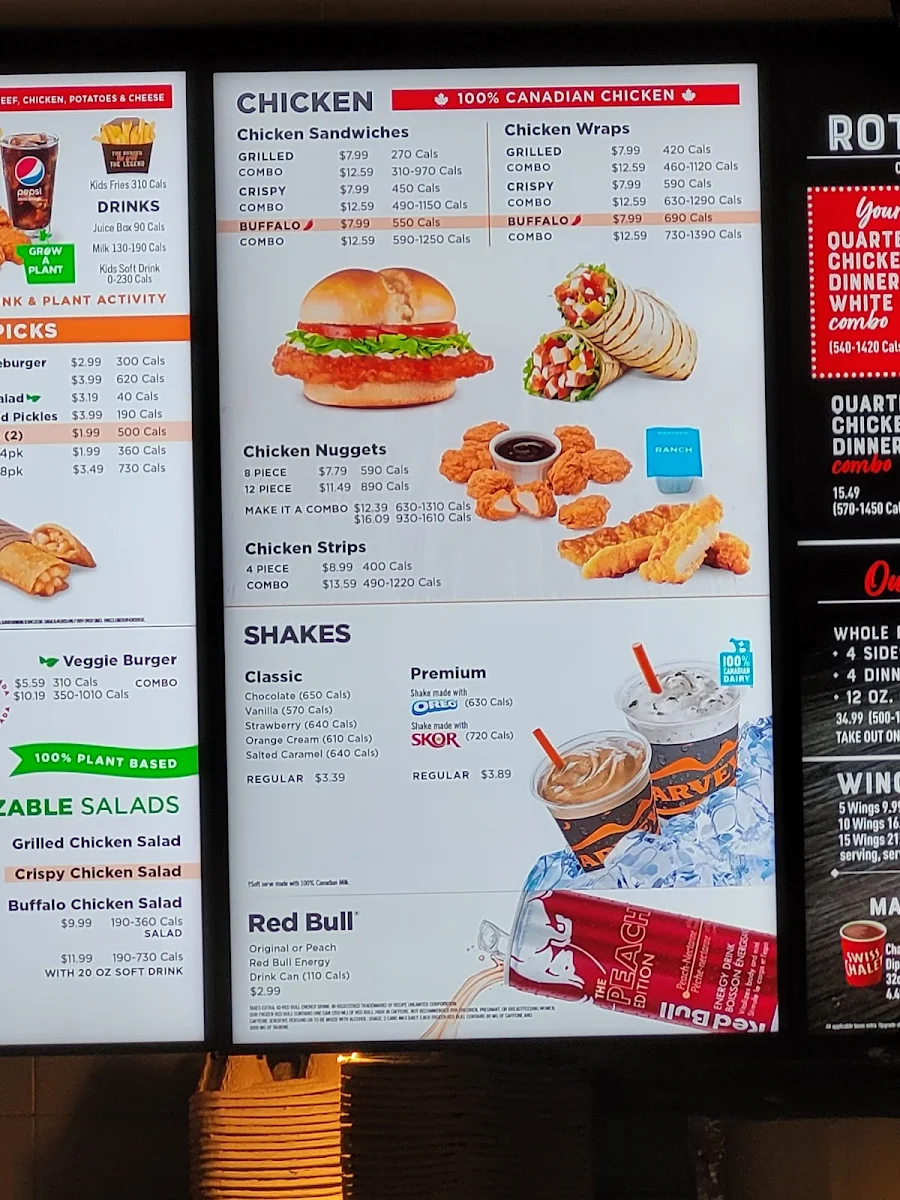 Menu, Harvey's