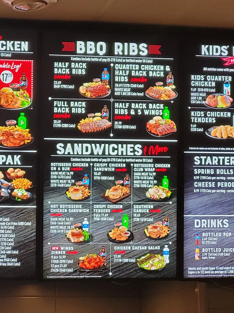 Menu, Harvey's