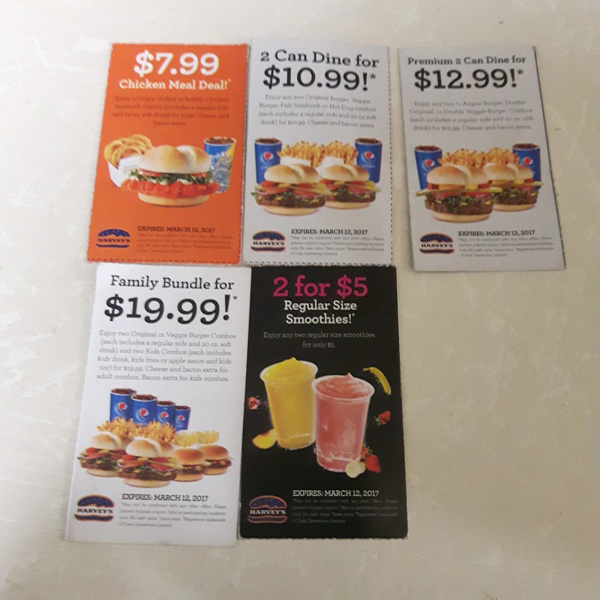 Menu, Harvey's