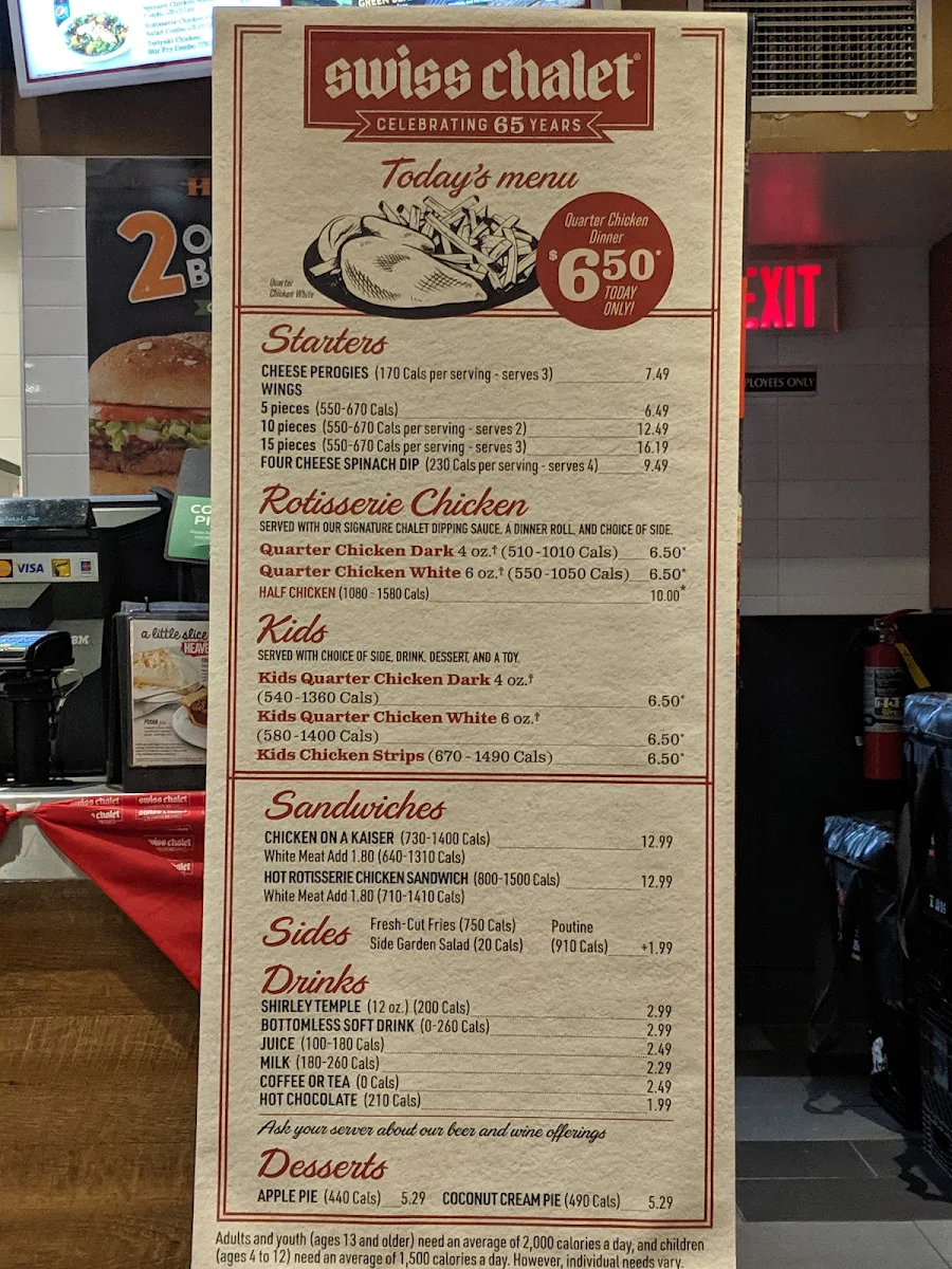 Menu, Harvey's