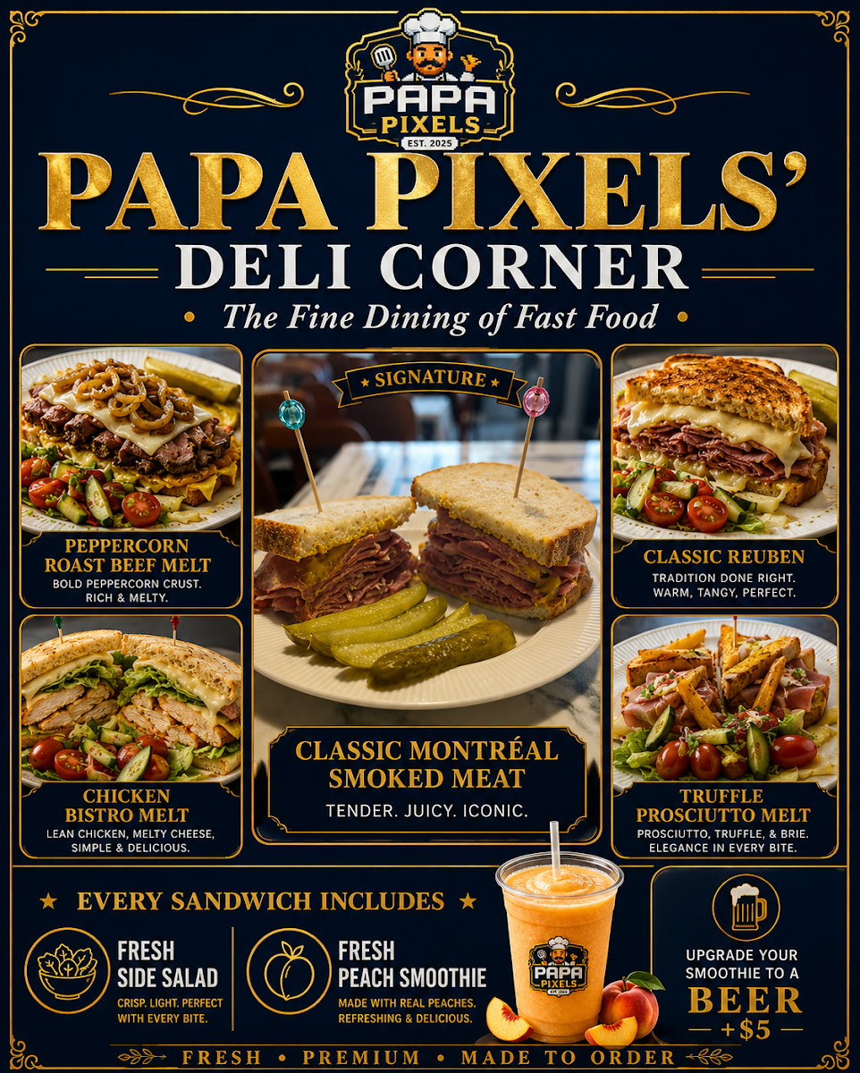 Menu, Papa Pixels The Fine Dining of Fast Food (Unionville branch)