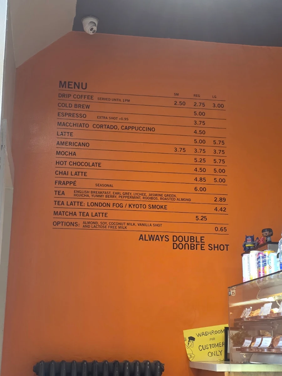 Menu, Manic Coffee