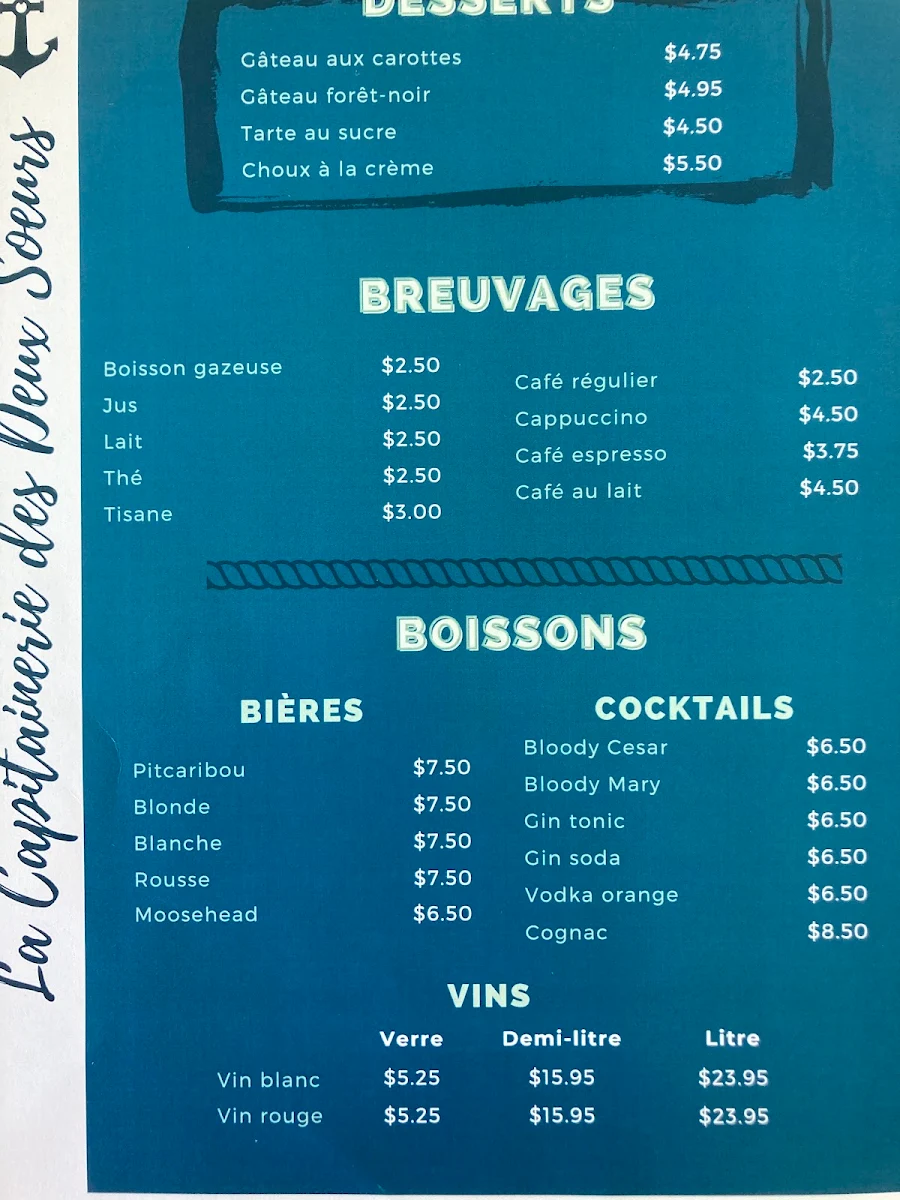Menu, La Capitainerie des 2 sœurs