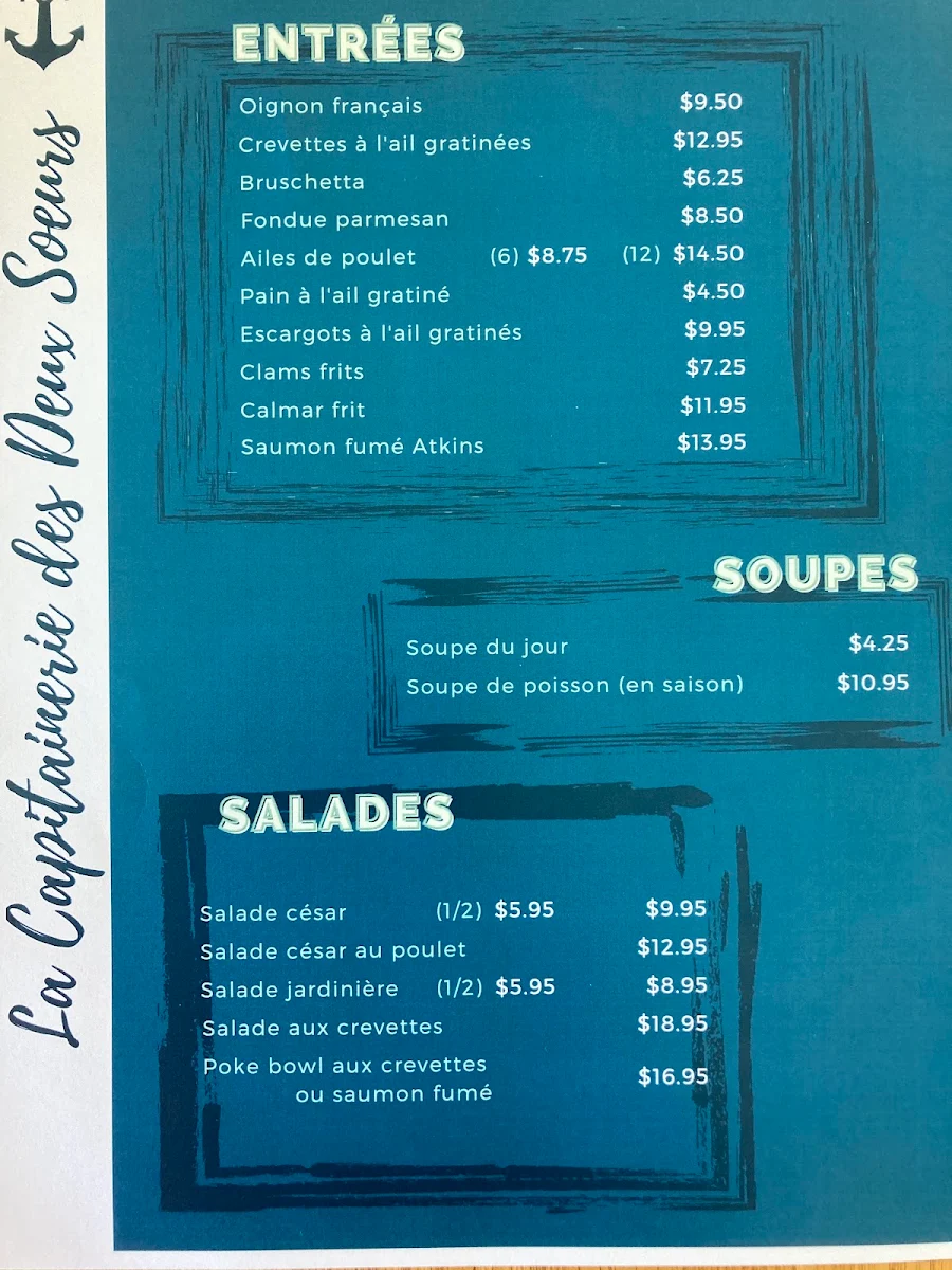 Menu, La Capitainerie des 2 sœurs