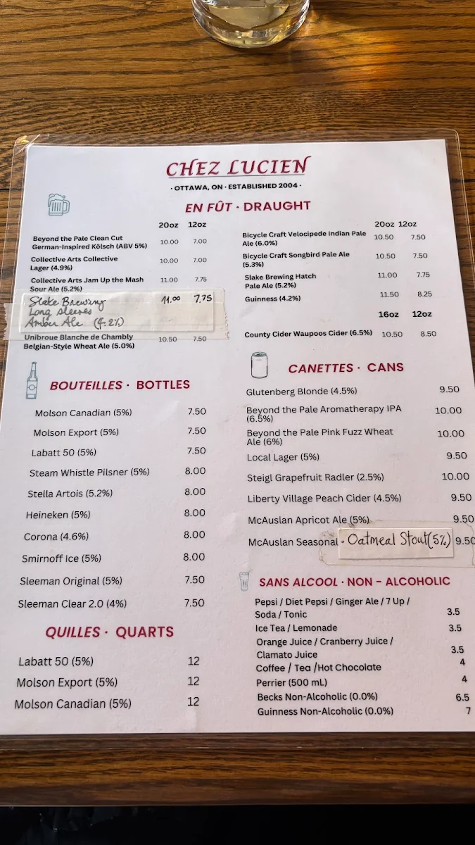 Menu, Chez Lucien