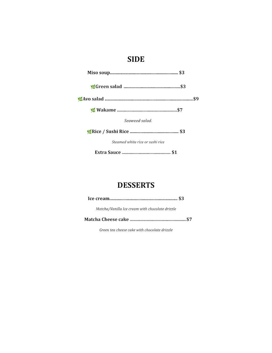 Menu, Haku Izakaya