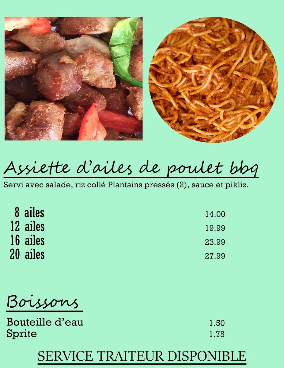 Menu, Le Danfou Restaurant Caribéen