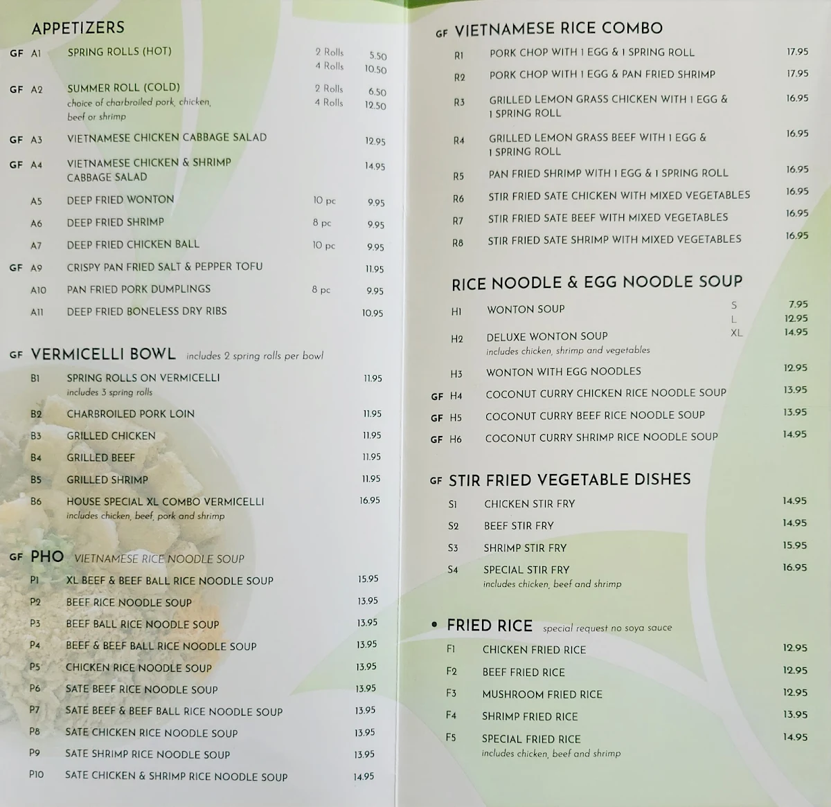 Menu, Summer Roll Restaurant