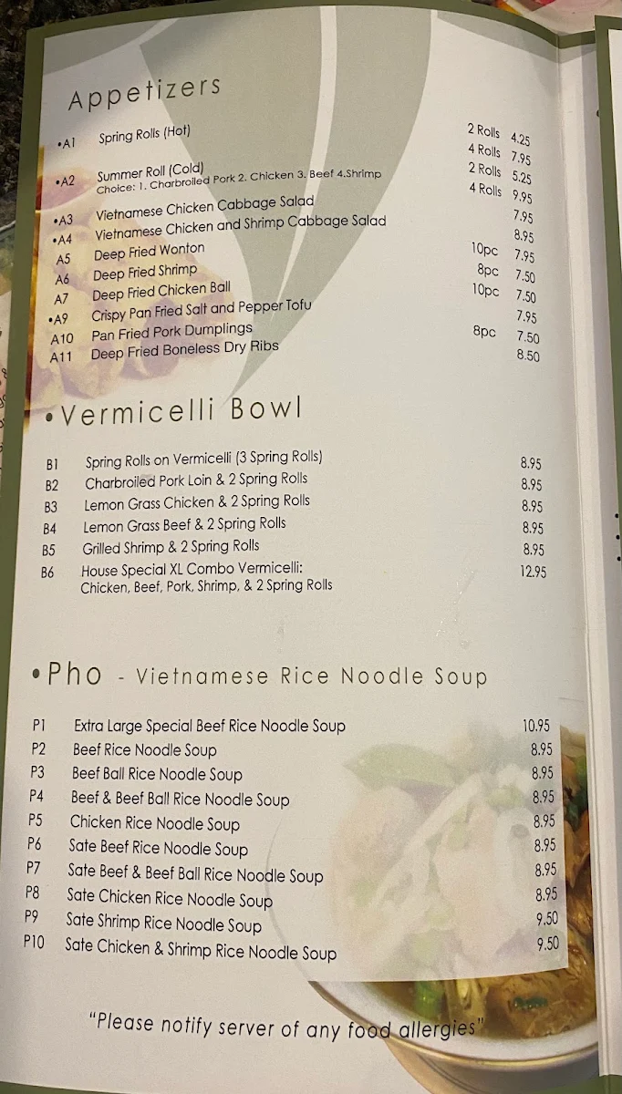 Menu, Summer Roll Restaurant