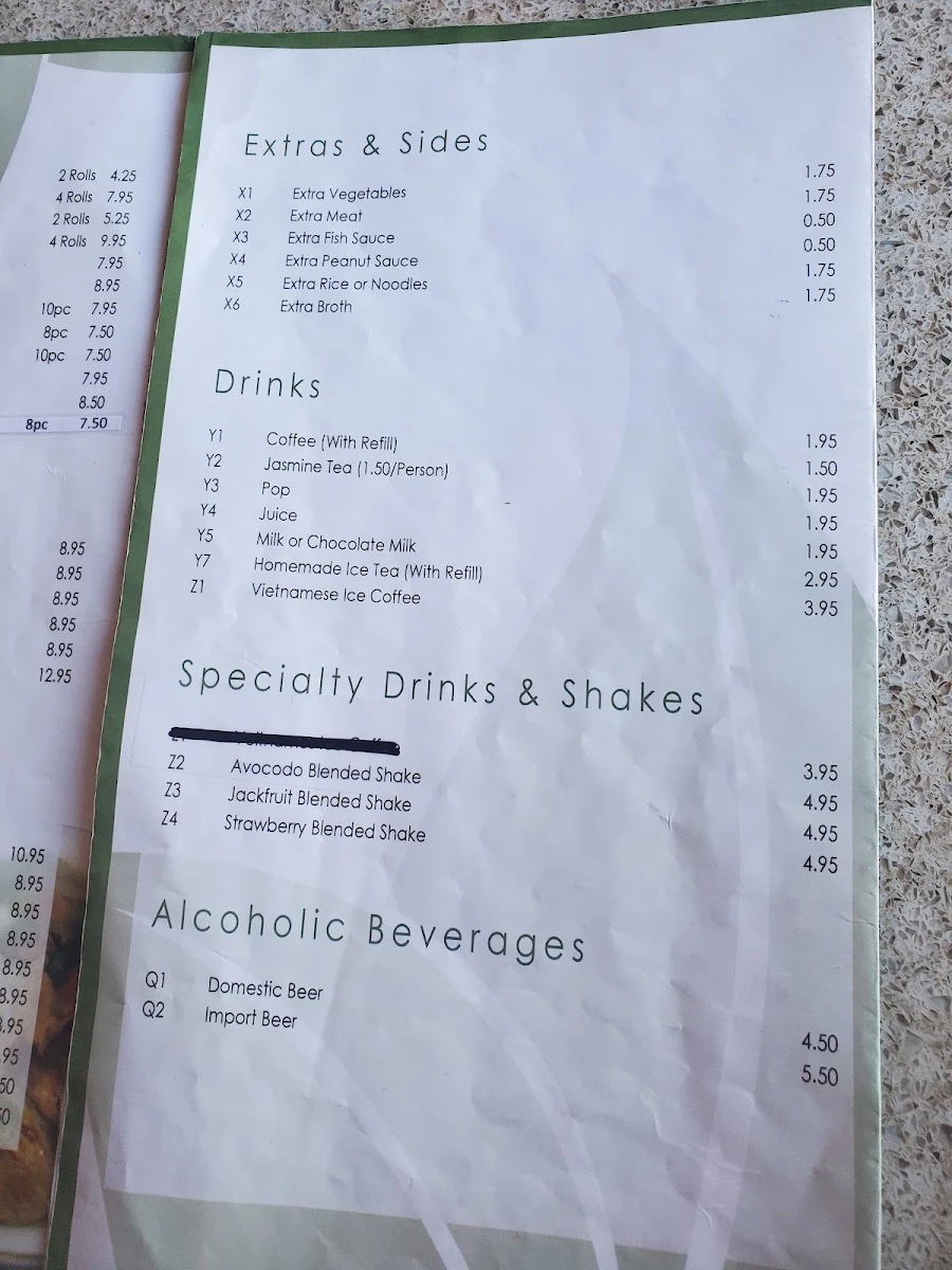 Menu, Summer Roll Restaurant
