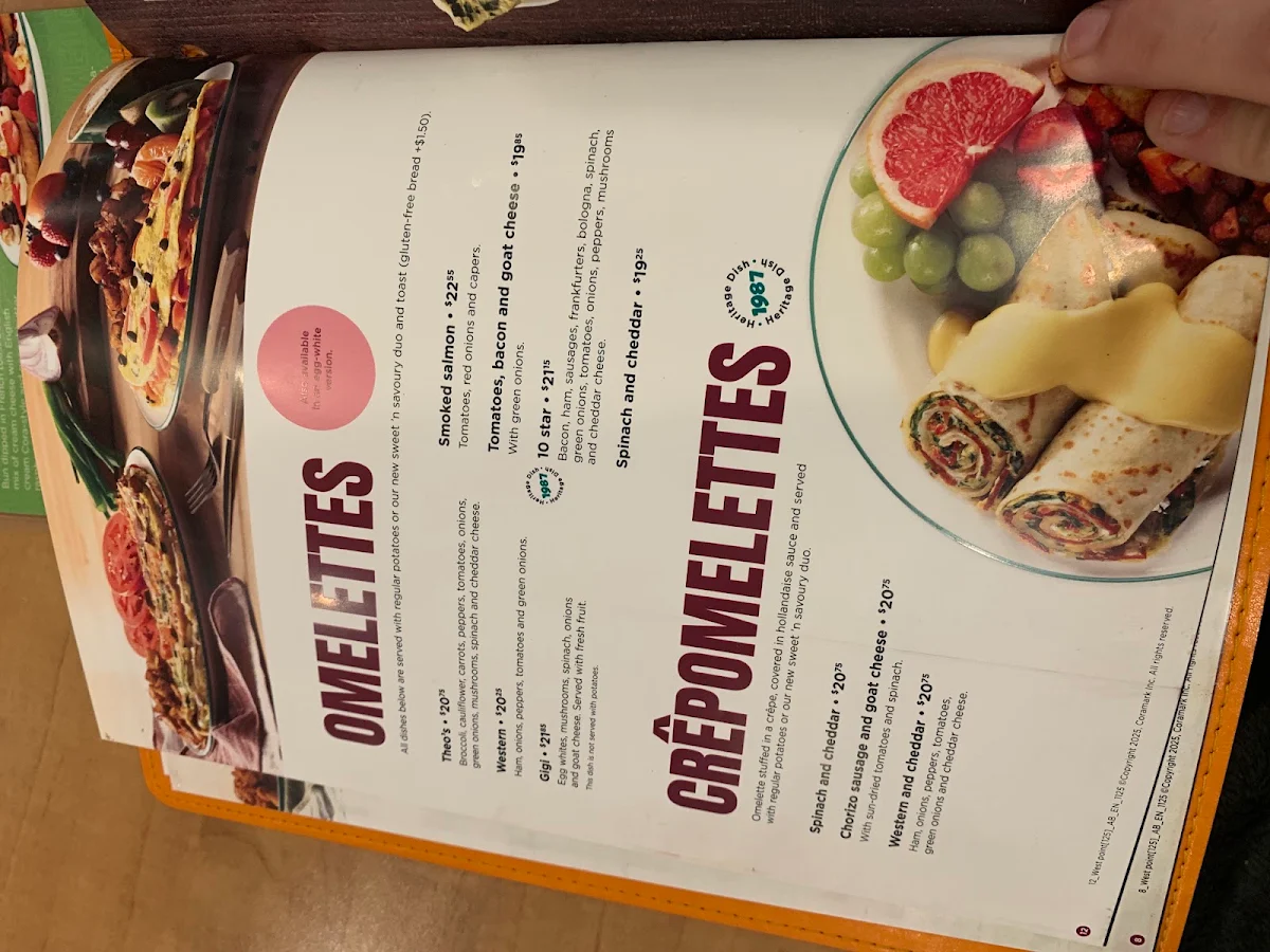 Menu, Cora Breakfast and Lunch