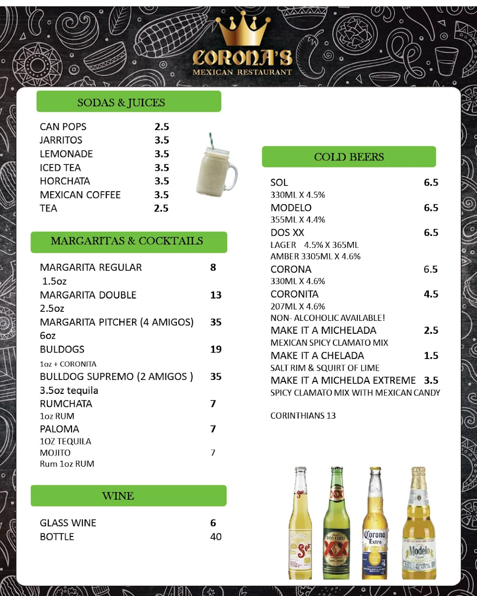Menu, Corona's Mexican Restaurant Inc
