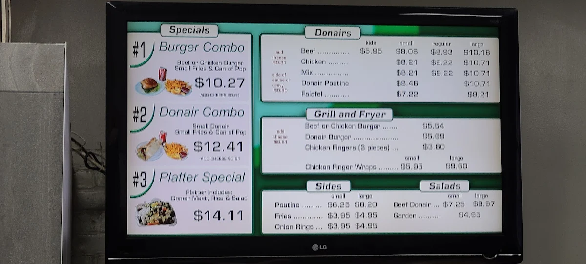 Menu, Simply Donairs
