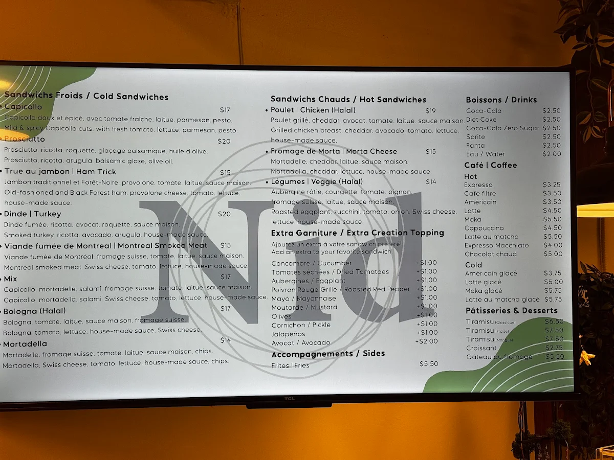 Menu, Nid Café