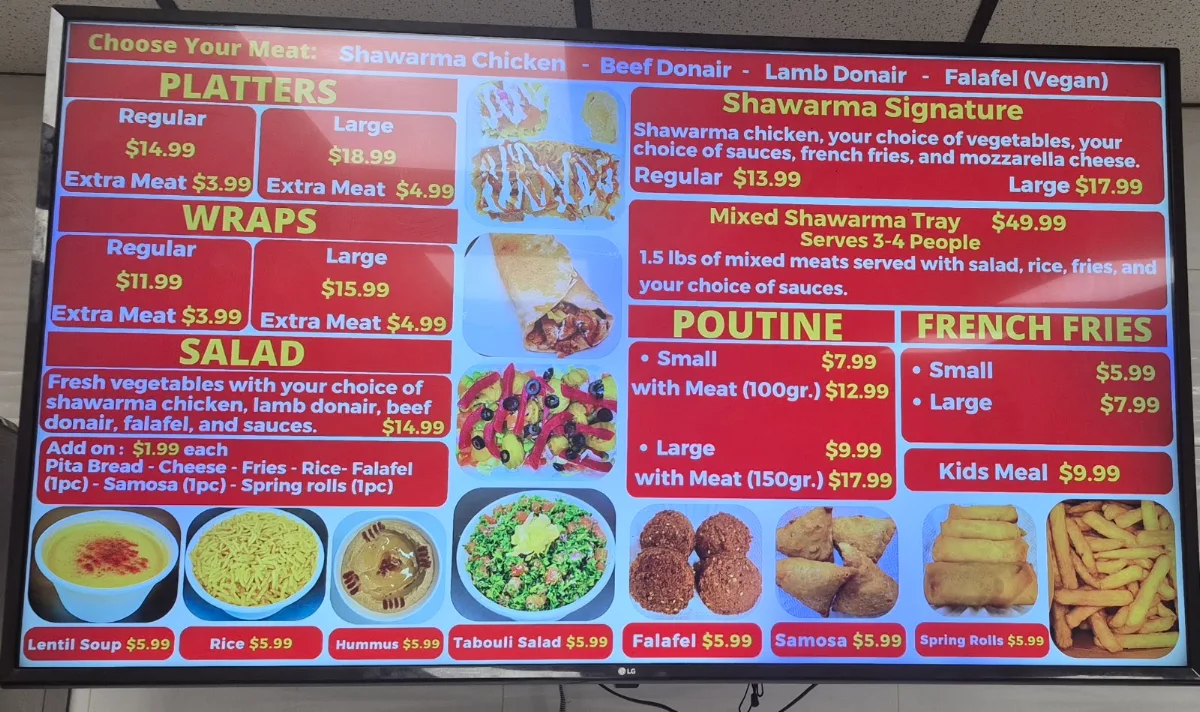 Menu, Wascana Donair & Shawarma