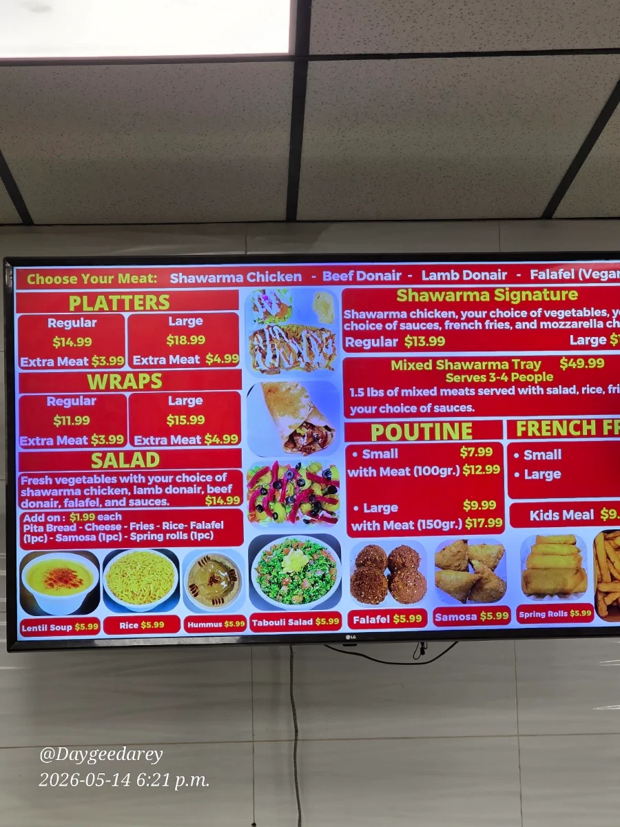 Menu, Wascana Donair & Shawarma