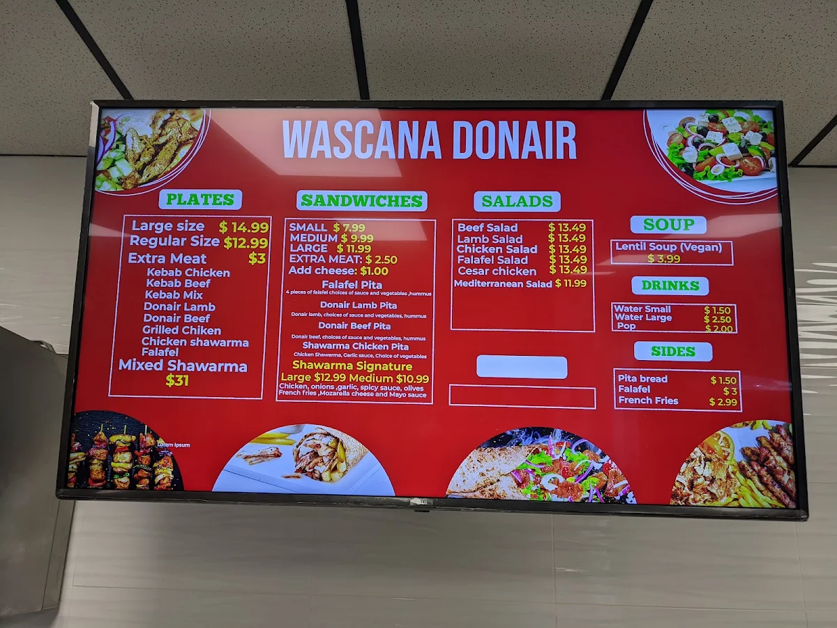 Menu, Wascana Donair & Shawarma