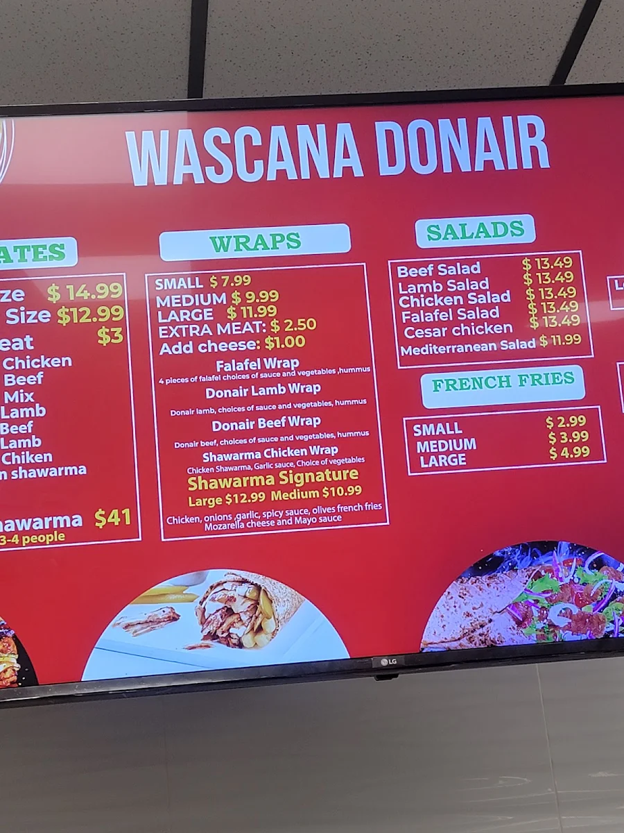 Menu, Wascana Donair & Shawarma