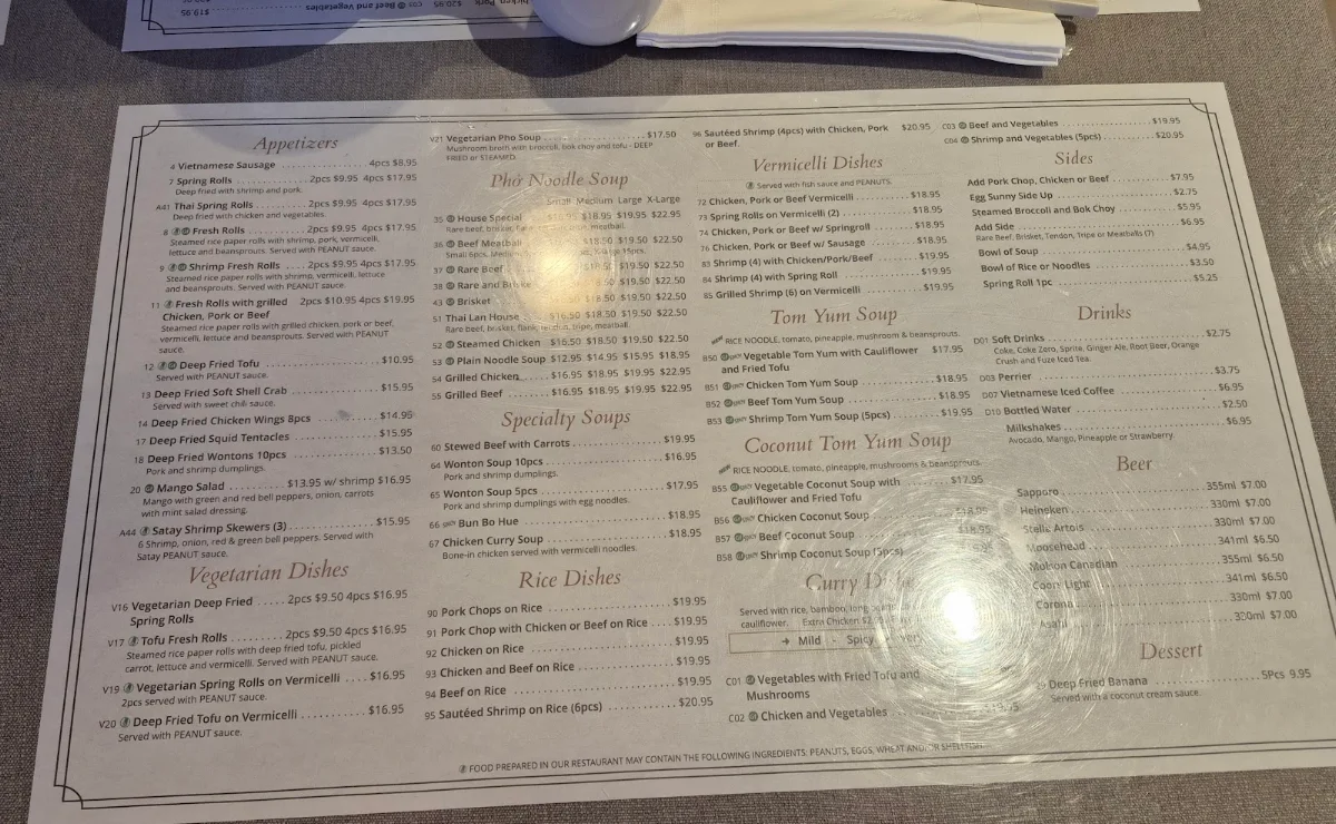 Menu, Pho Saigon