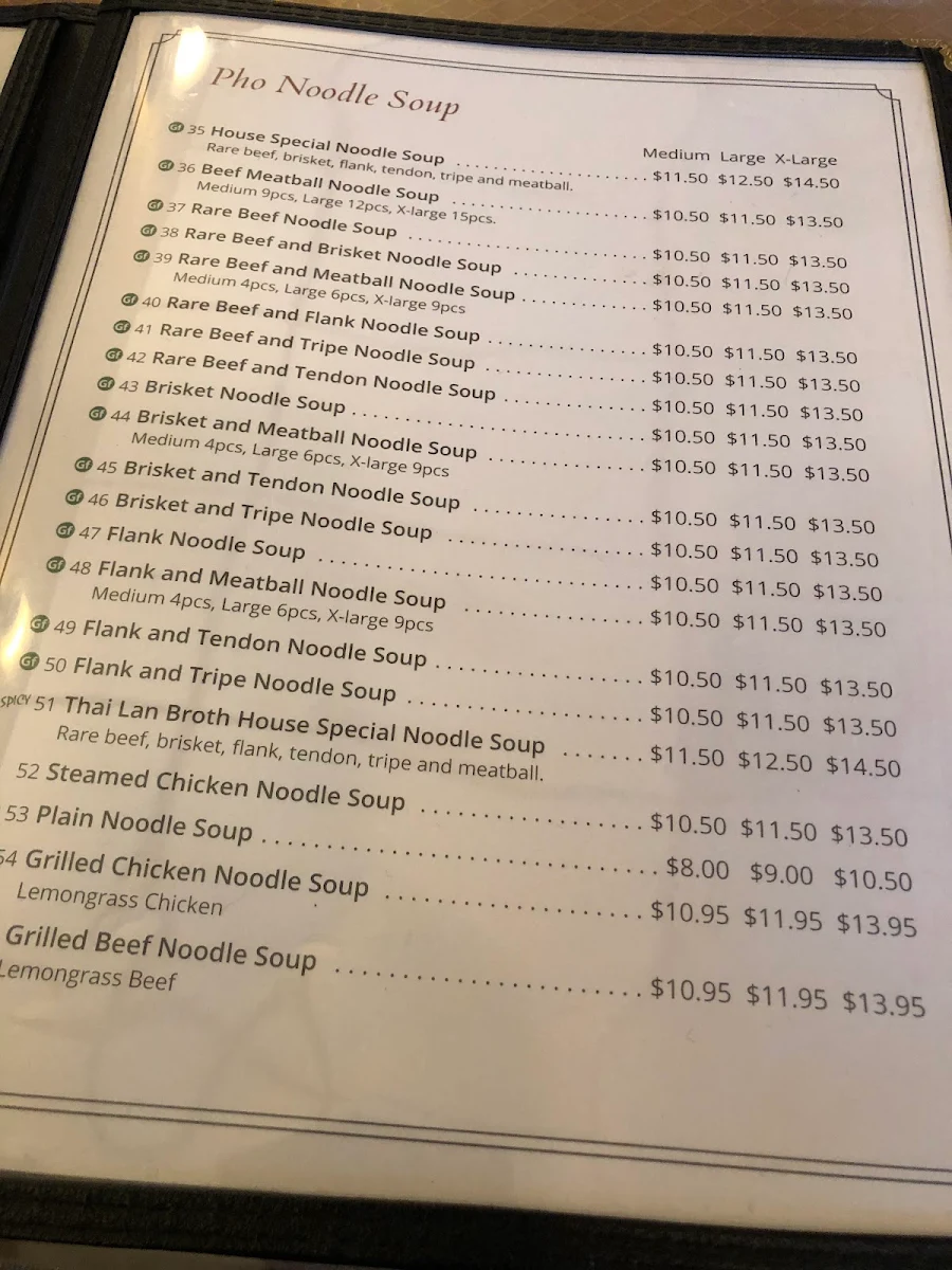 Menu, Pho Saigon