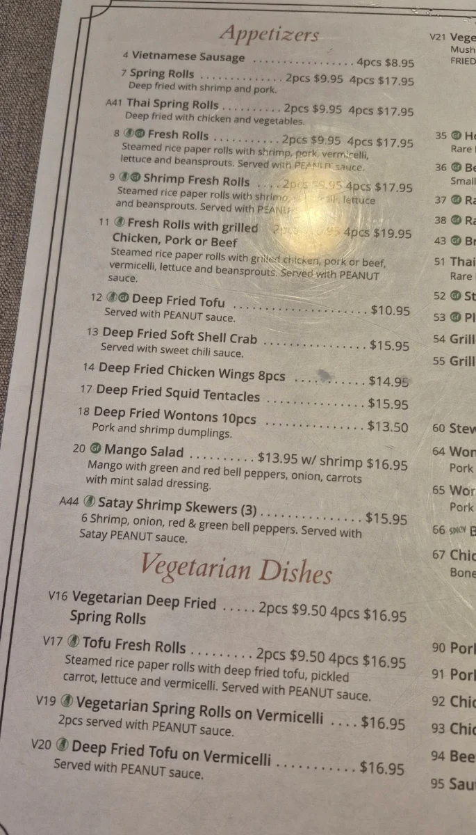 Menu, Pho Saigon