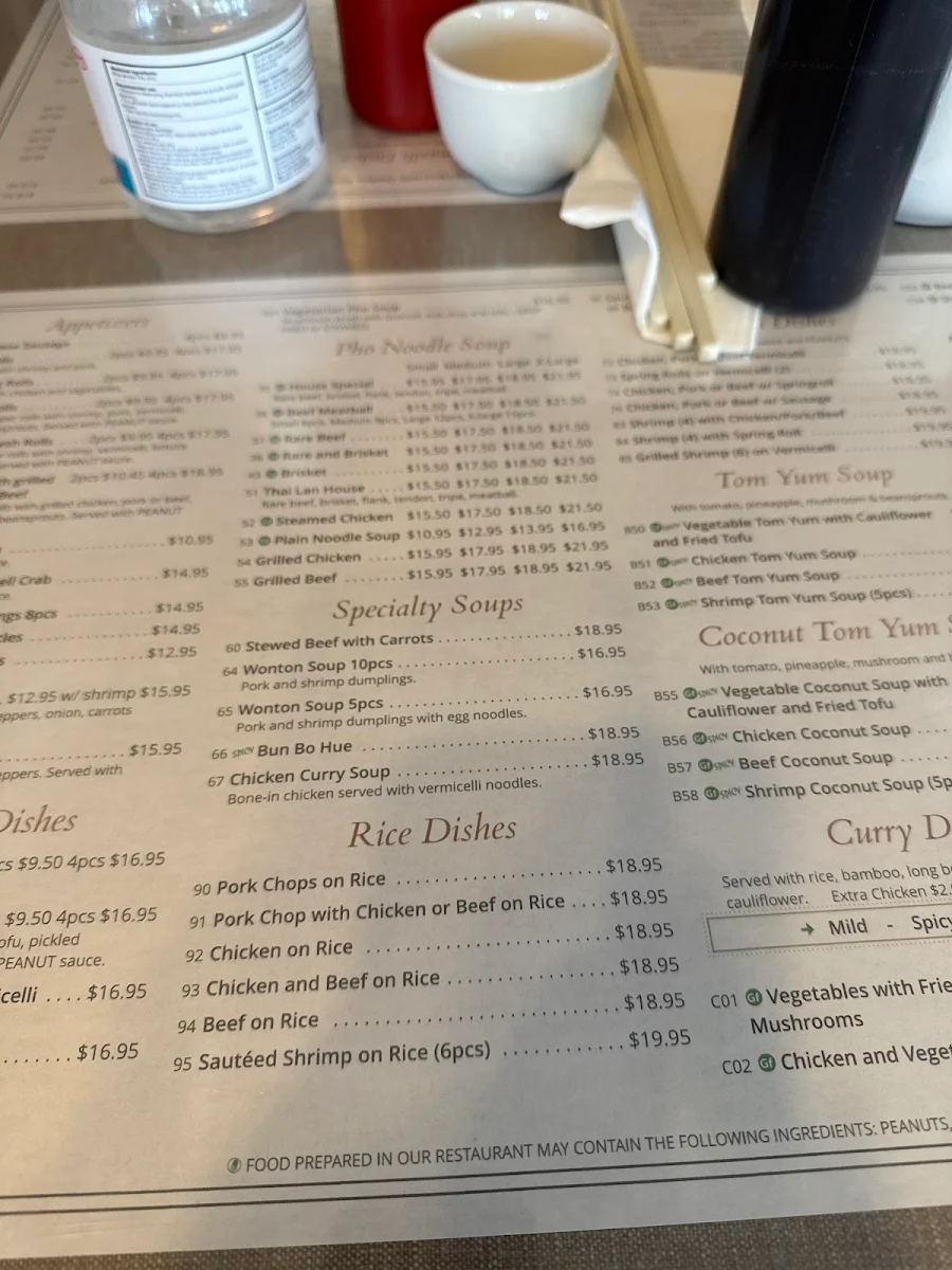 Menu, Pho Saigon