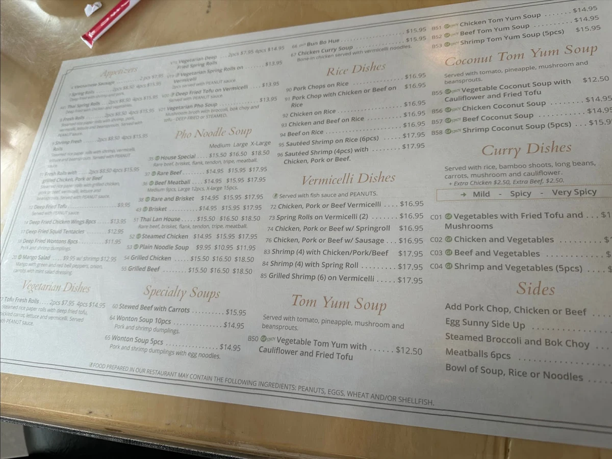 Menu, Pho Saigon