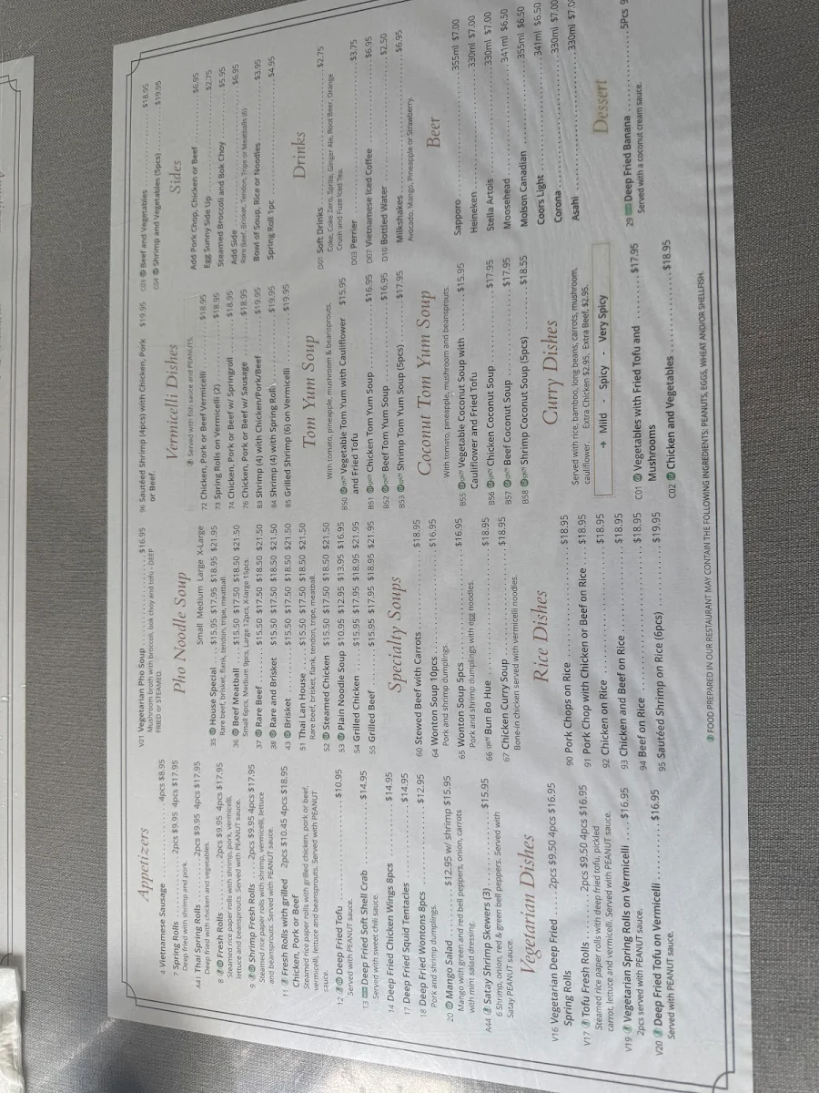 Menu, Pho Saigon