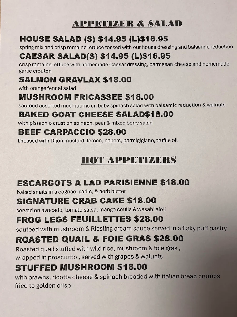 Menu, Henry's Kitchen Pasta & Grill