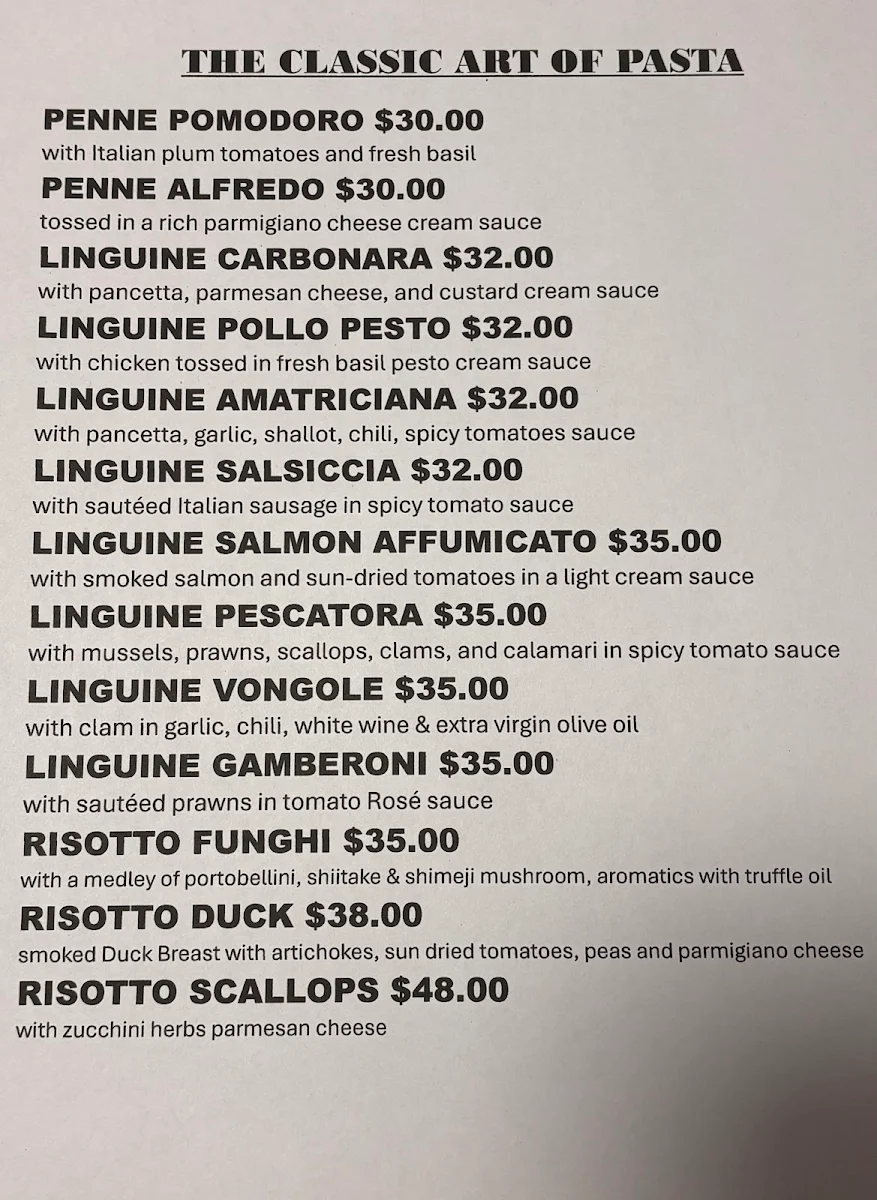 Menu, Henry's Kitchen Pasta & Grill
