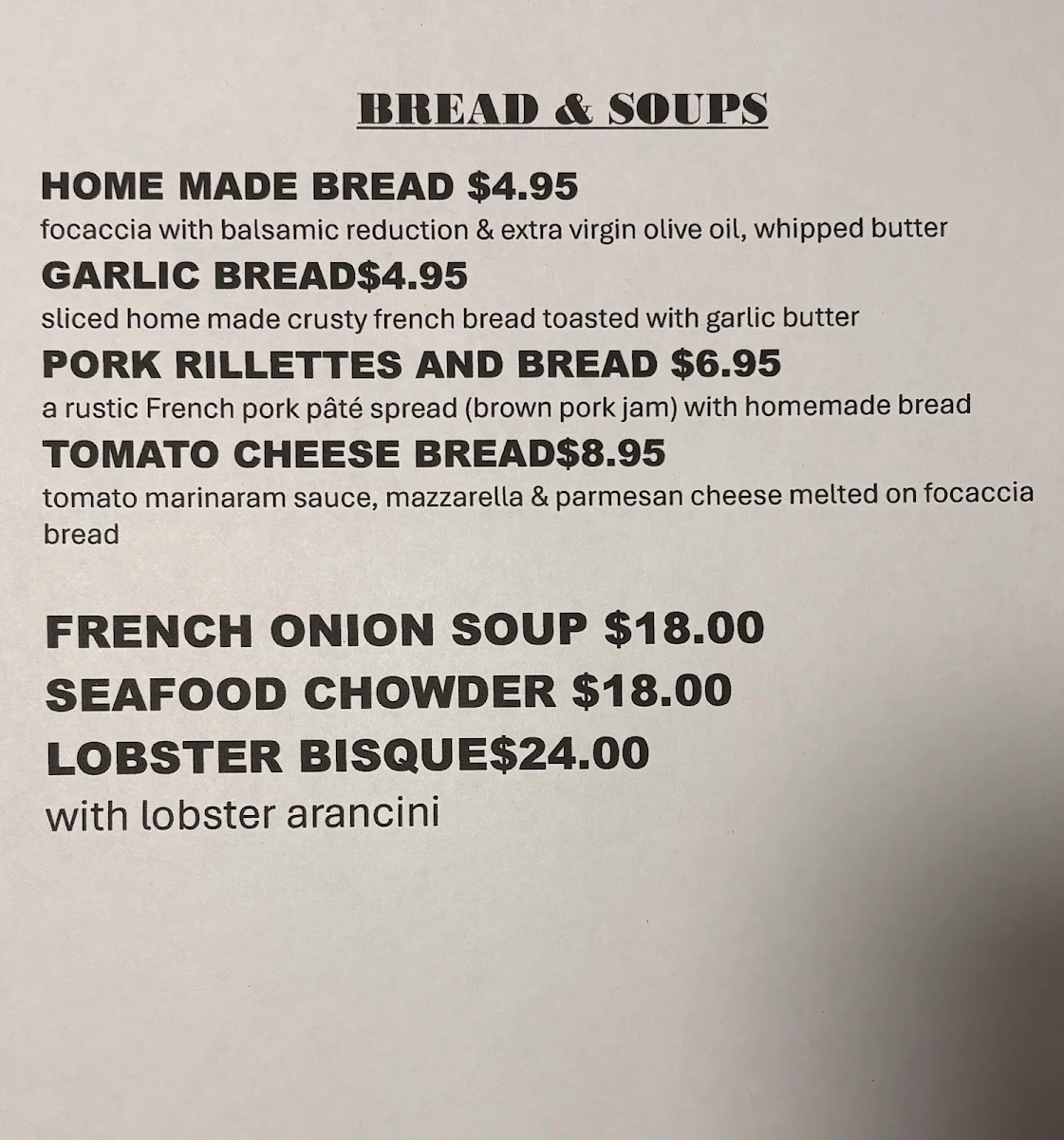 Menu, Henry's Kitchen Pasta & Grill