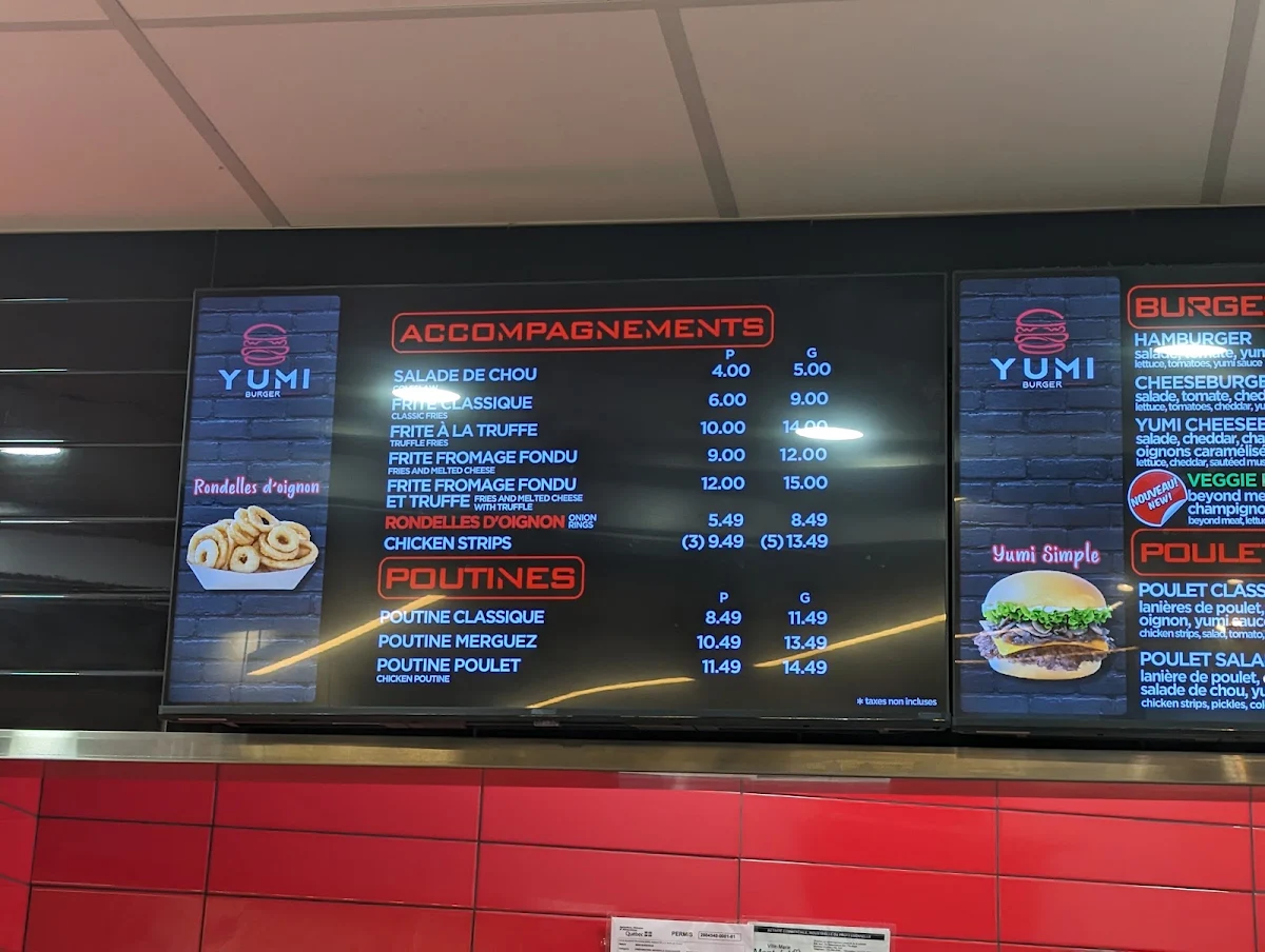 Menu, Yumi Burger - Carrefour Industrielle Alliance