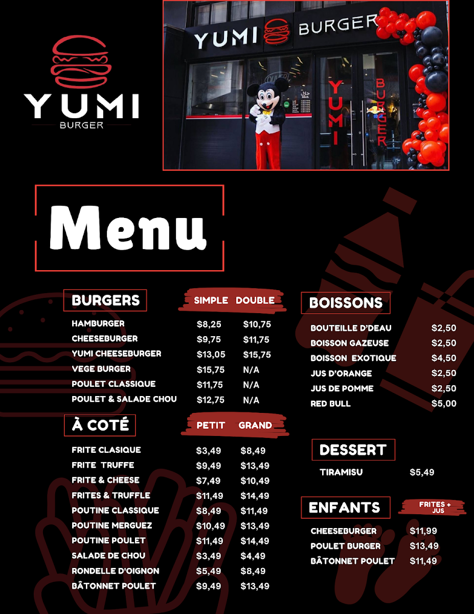 Menu, Yumi Burger - Carrefour Industrielle Alliance