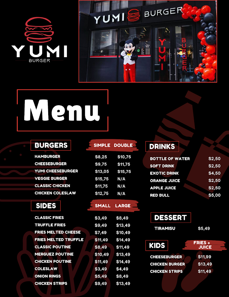 Menu, Yumi Burger - Carrefour Industrielle Alliance
