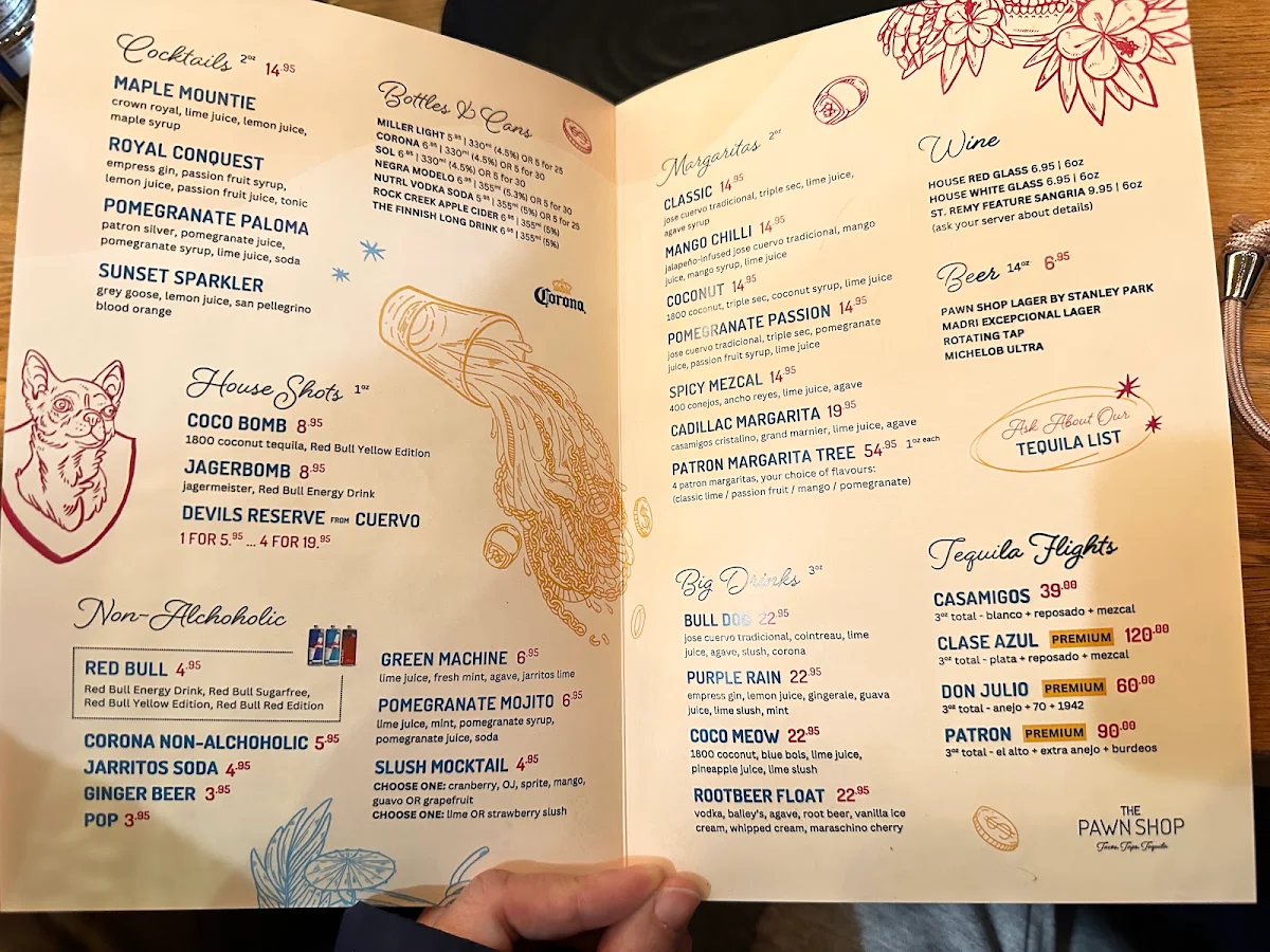 Menu, The Pawn Shop YVR Taco Bar