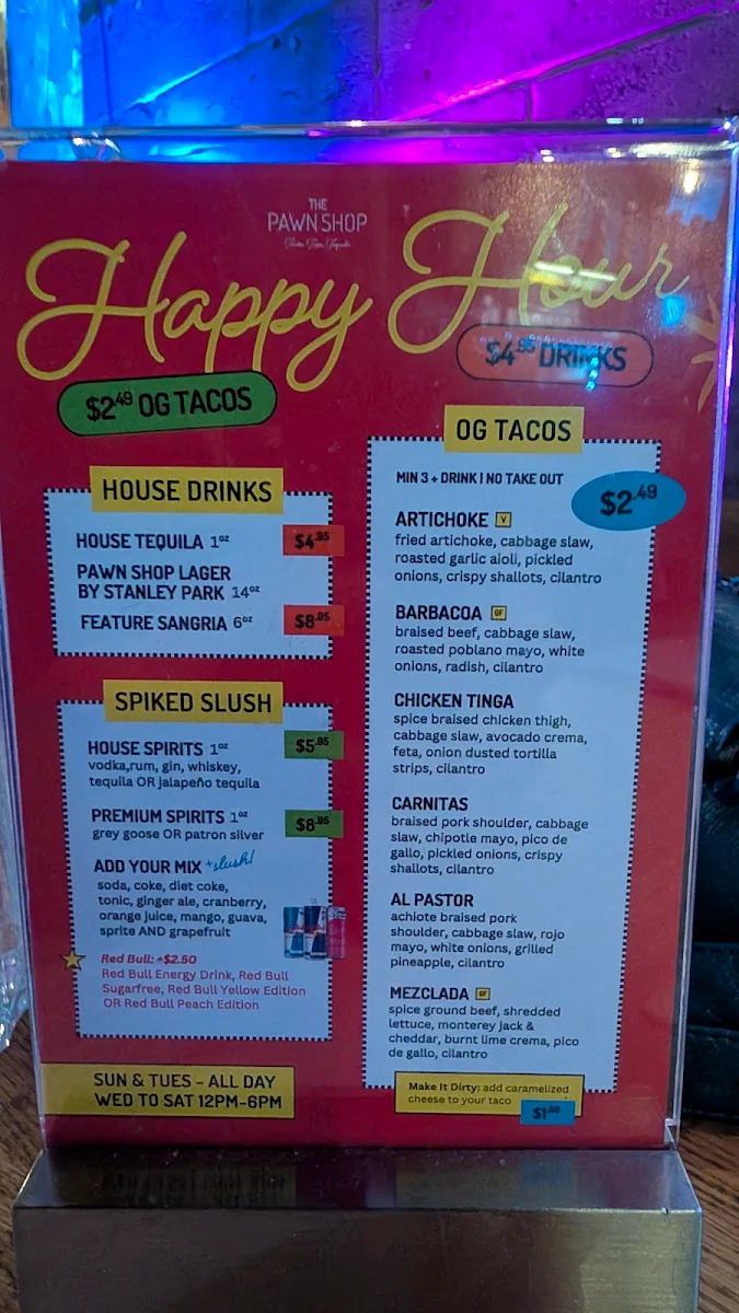 Menu, The Pawn Shop YVR Taco Bar