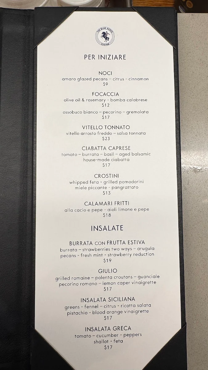 Menu, The Blue Horse Cucina