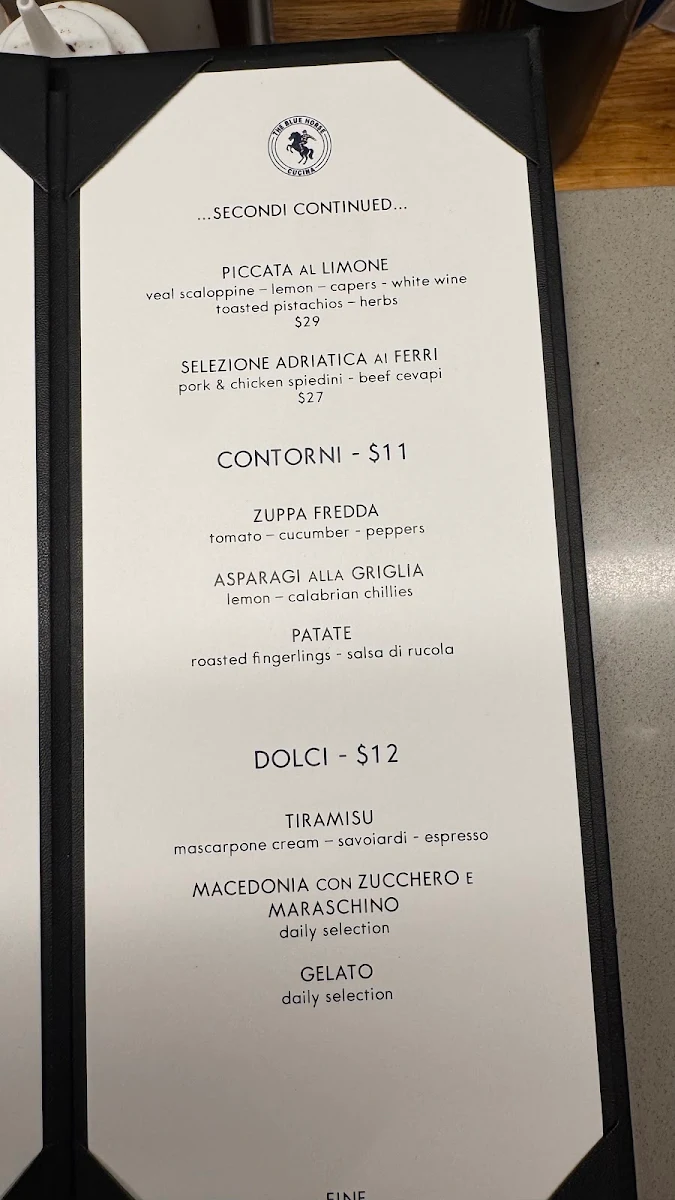Menu, The Blue Horse Cucina