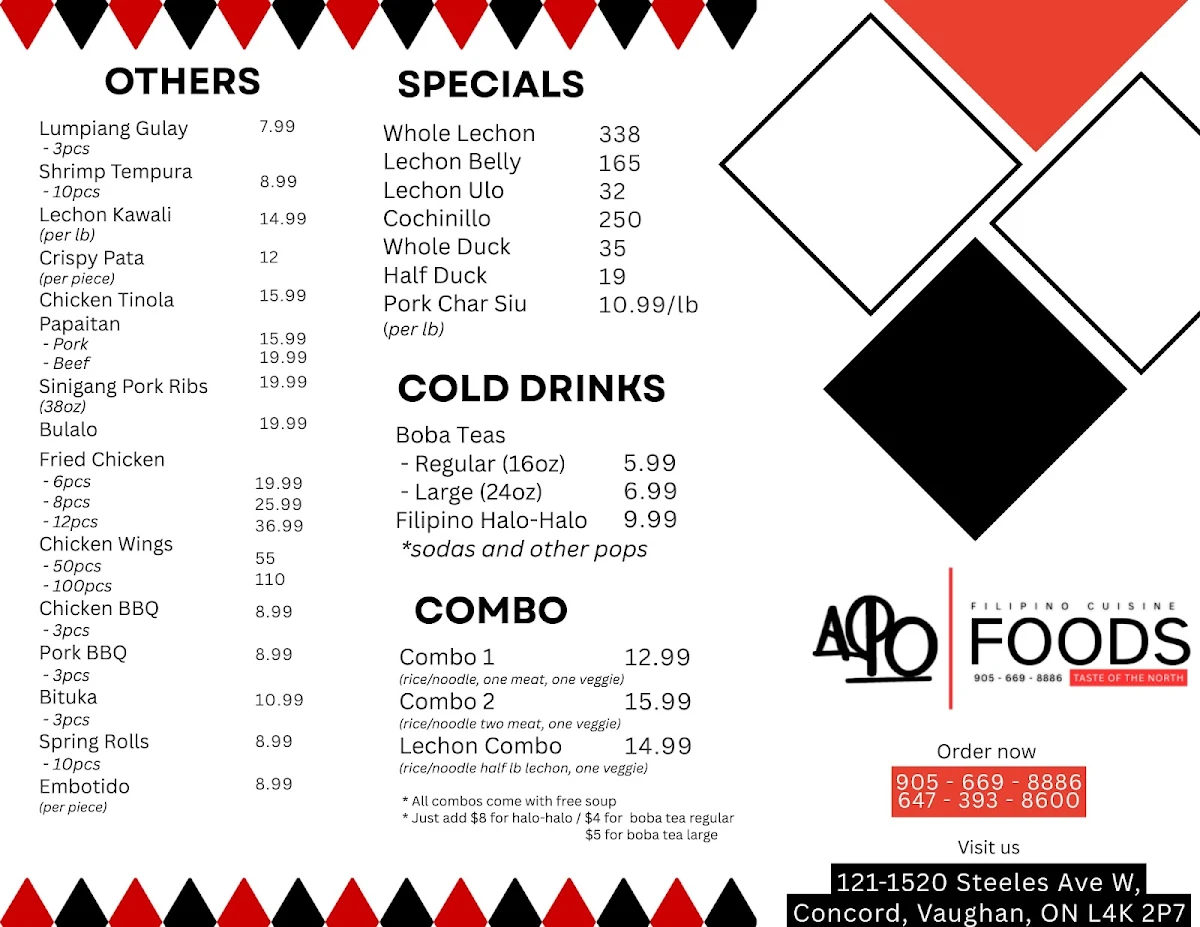 Menu, APO FOOD