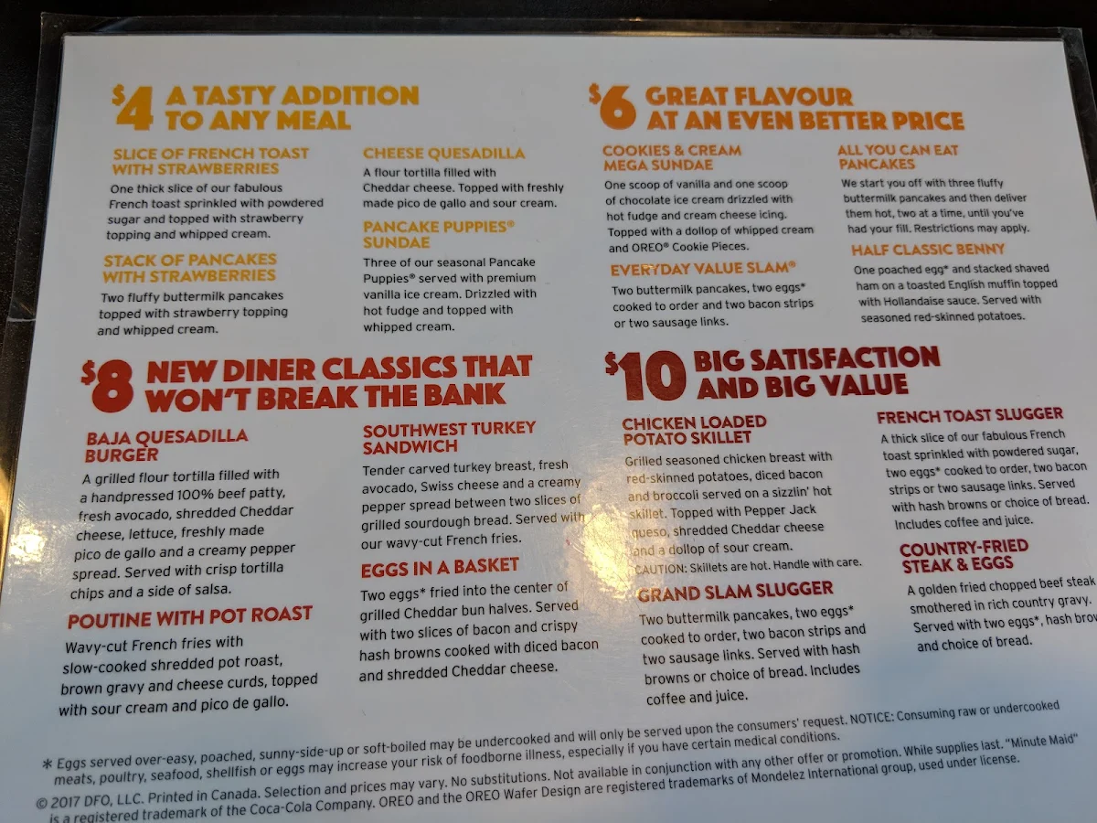 Menu, Denny's Restaurant Broadmoor Blvd