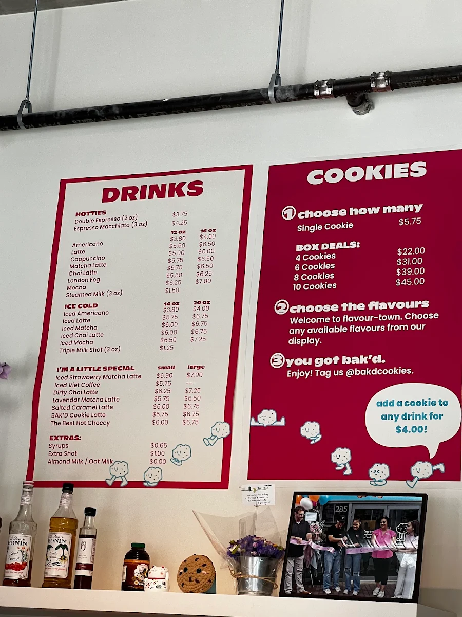 Menu, BAK'D Cookies Cafe