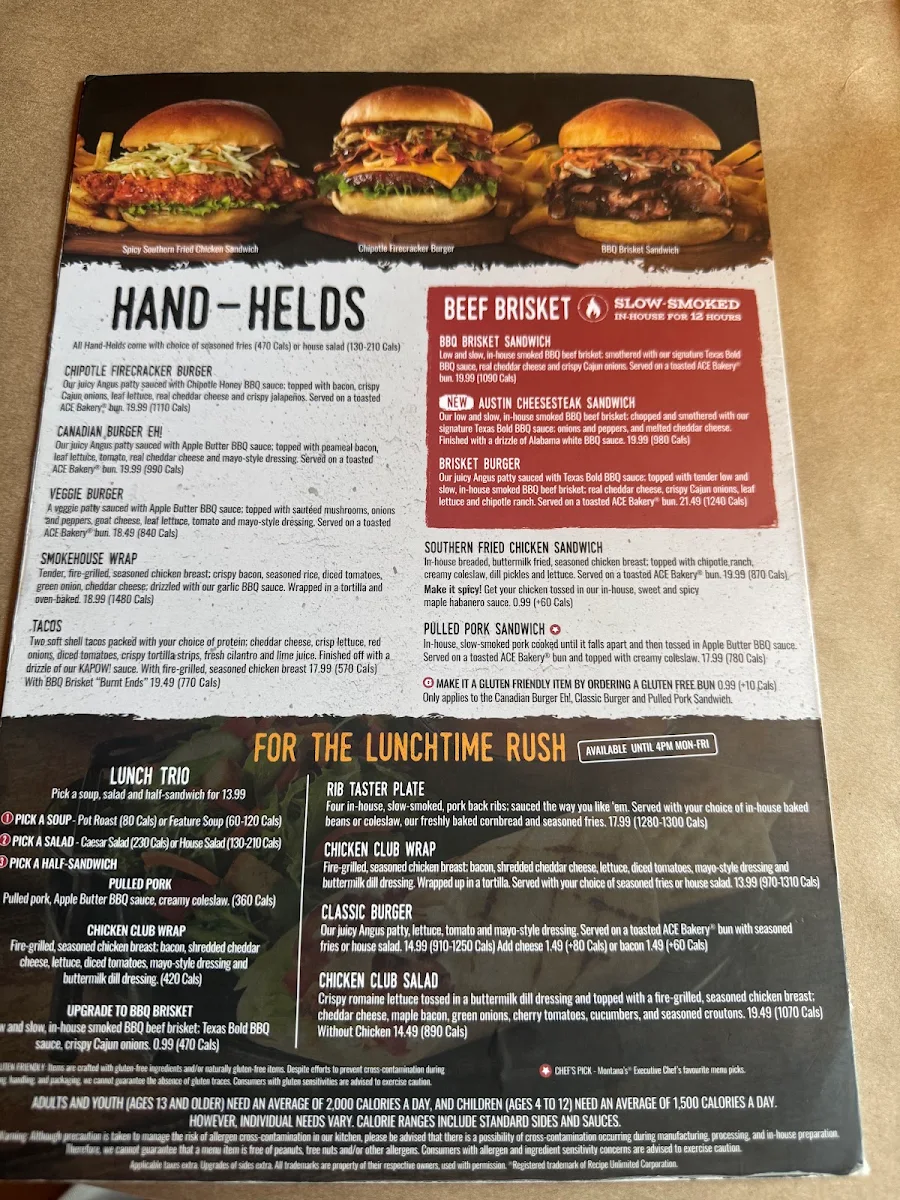 Menu, Montana’s BBQ & Bar
