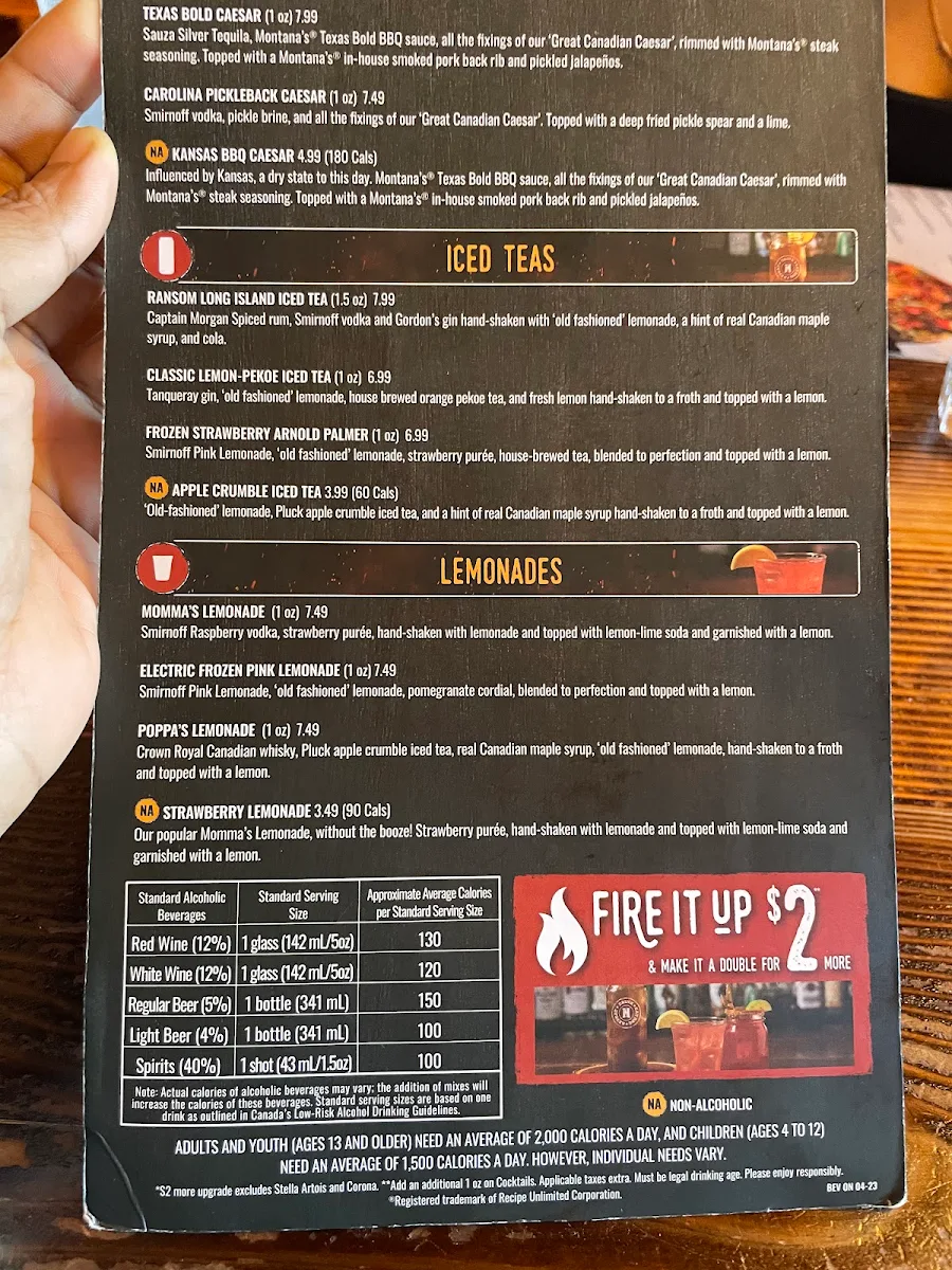 Menu, Montana’s BBQ & Bar