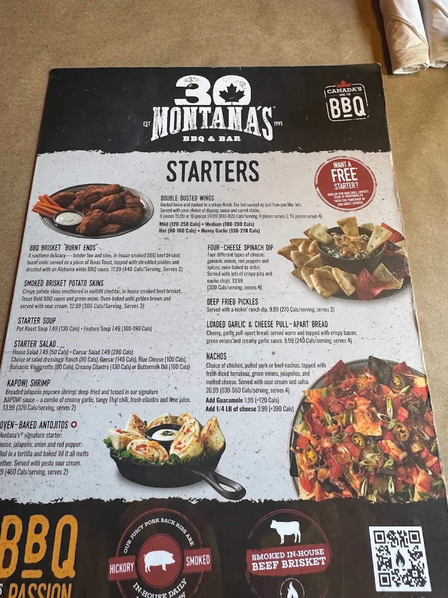 Menu, Montana’s BBQ & Bar
