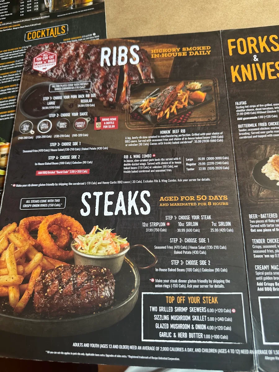Menu, Montana’s BBQ & Bar