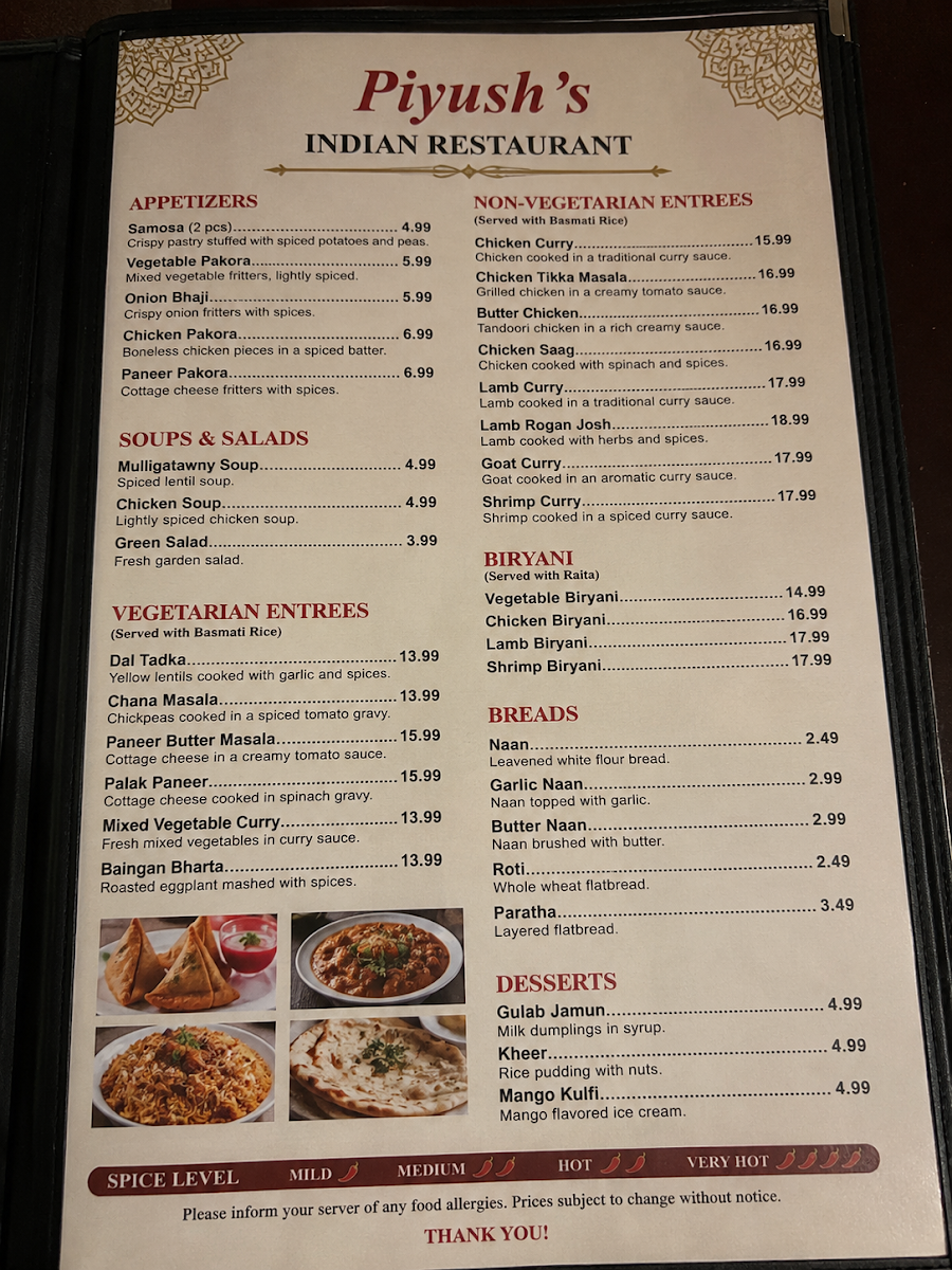 Piyush’s Indian Restaurant cover