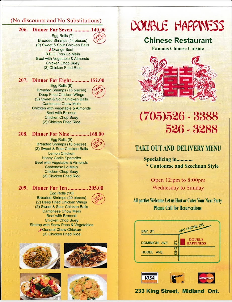Menu, Double Happiness Chinese Restaurant